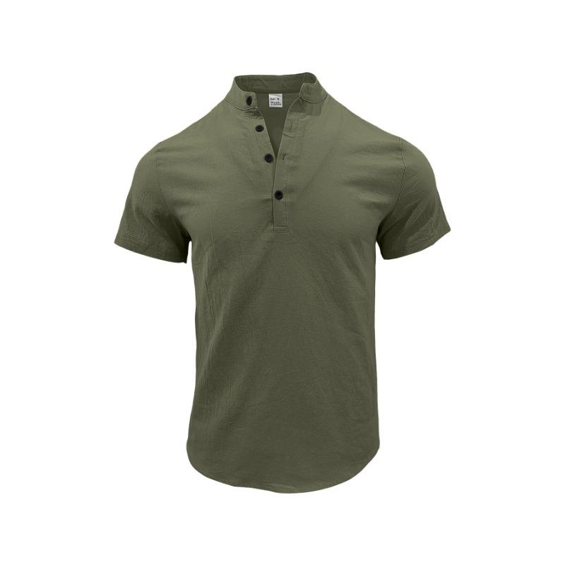Men S Short Sleeve Henley Collar Casual Linen Polo Shirt S зелёный