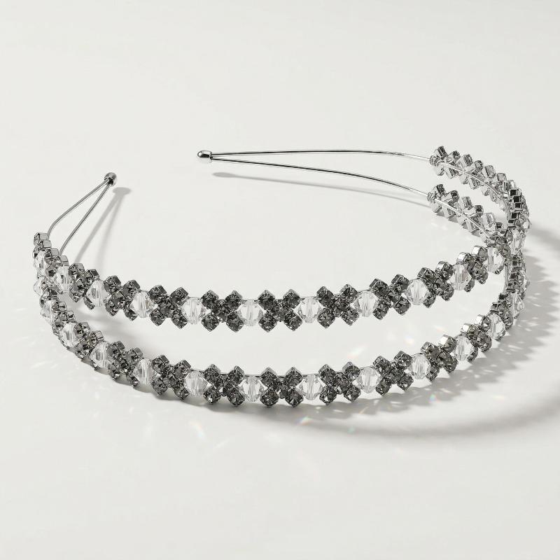 Luxurious Bridal Wedding Accessory - Simple Double-layer Handcrafted Crystal Headband Hairband Double-layer