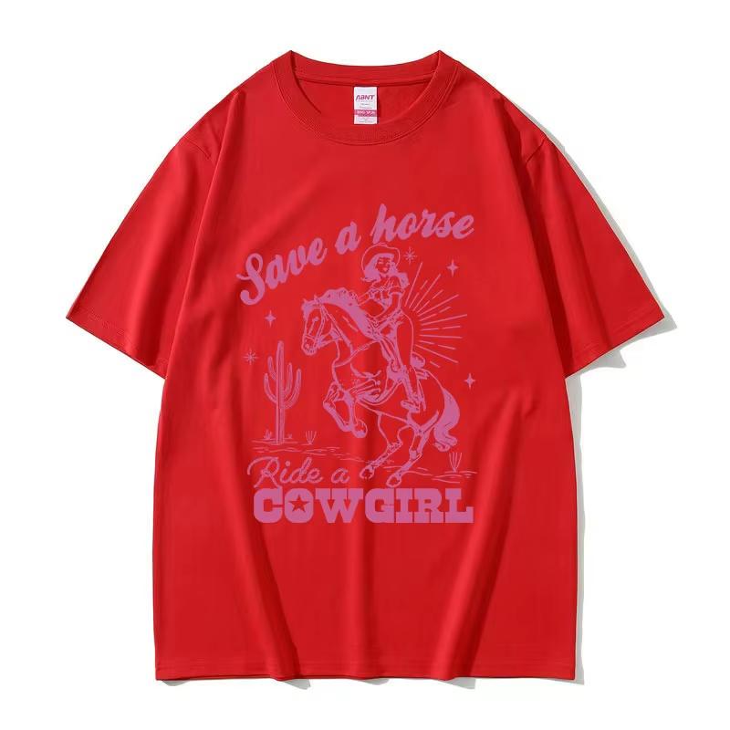 2025 Summe Save A Horse Ride A Cowboy Druck Freizeit Herren Damen Harajuku F100 Reine Baumwolle Bedrucktes Atmungsaktives T-Shirt Y2k