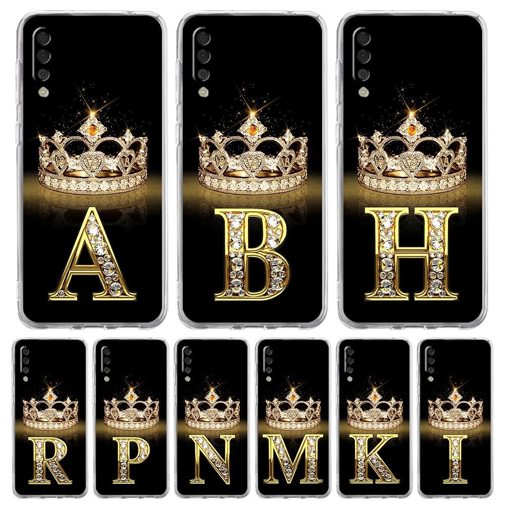 Diamond Crown Letter 26 Case For Samsung A54 A52 A50 A70 A40 A20S A20E A02S A12 A14 A16 A22 A24 A42 A34 A32 5G A04s A06 Cover