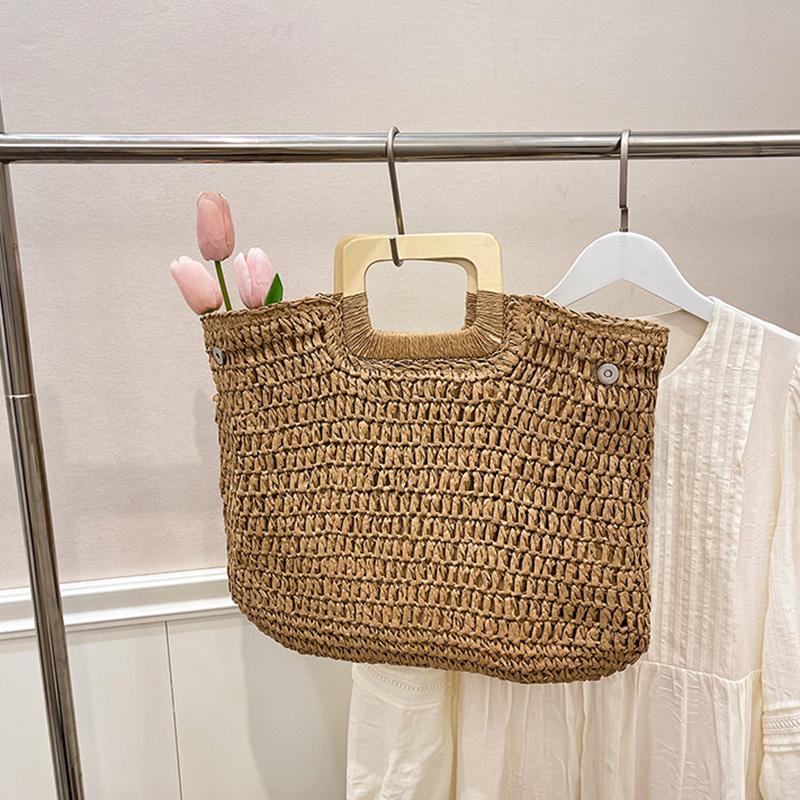 Elegant Female Square Shopper Totes Summer High-quality Straw Bag Women's Designer Large Capacity Handbag Woven Travel Beach Bag