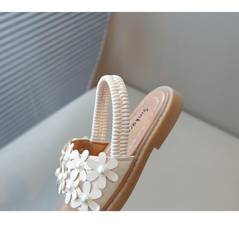 Roman Style Flower Decor Beach Sandals, Soft Sole Open Toe Trendy Shoes for Girls