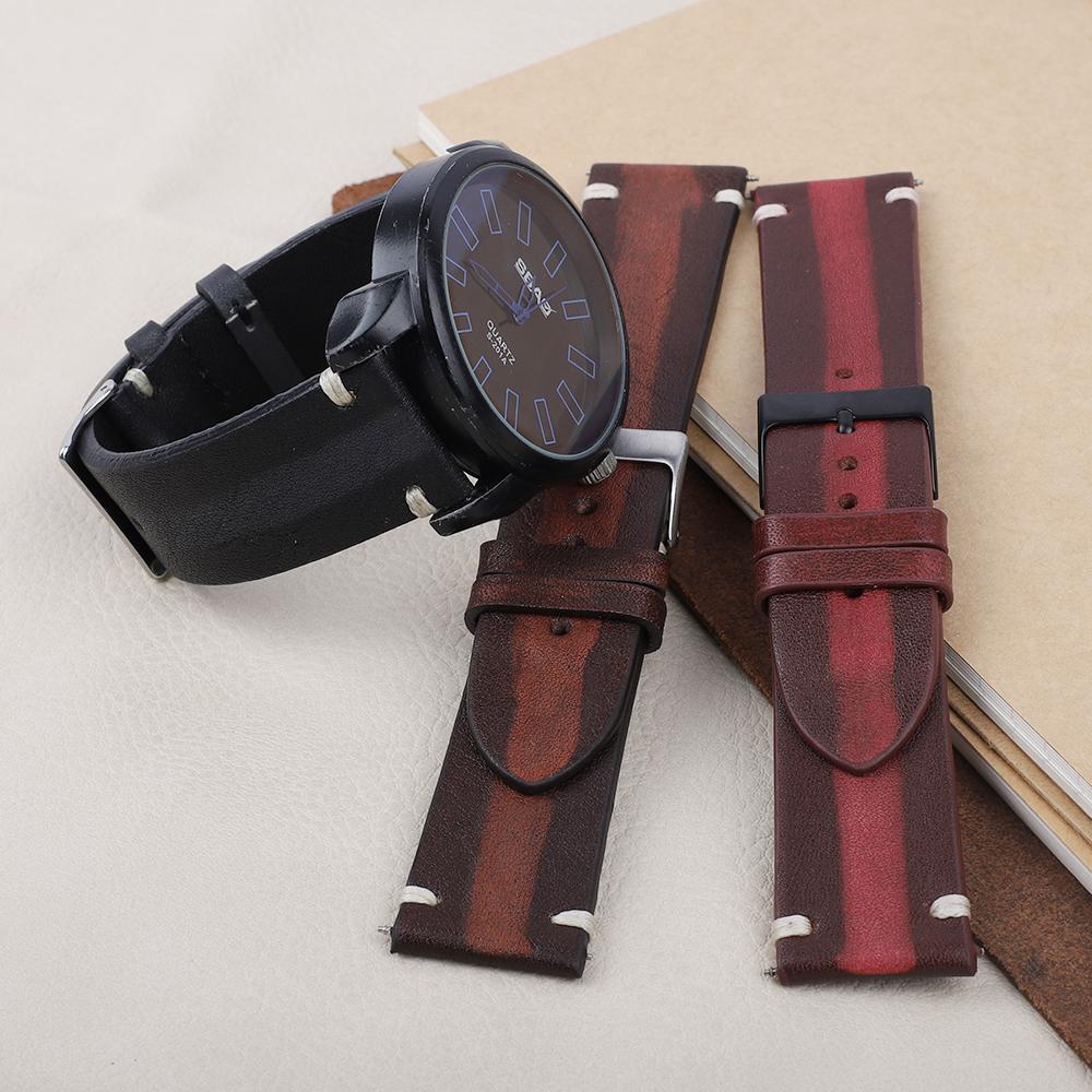 Vintage Leather Watch Band 18mm 20mm 22mm 24mm Brown Red Black Cowhide Watch Strap Replacement for Women Men Watch Accessories