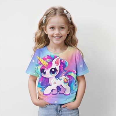 Ρούχα Κοριτσιού Παιδικό T-Shirt Κοντομάνικο Χαριτωμένο 3D Κινούμενο Σχέδιο Παιδικά Καλοκαιρινά Ρούχα Ροζ Καθημερινό Τοπ Κοριτσιού Παιδικά Ρούχα