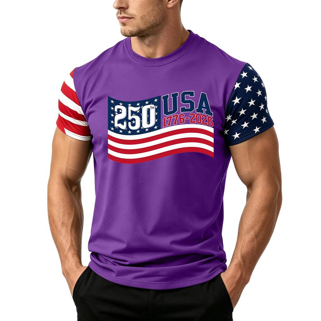 Men's Independence Day Flag Print Short Sleeve T-Shirt, Loose Casual Daily Summer Tops