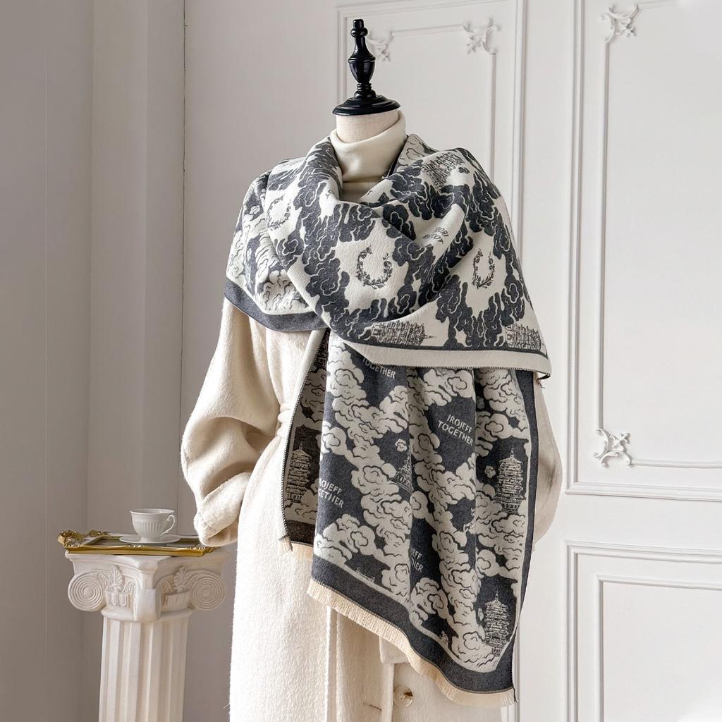 Imitation Cashmere Scarf Women'S Autumn And Winter Double-Sided Printing Versatile Scarf Thickened Thermal Air Conditioner Shawl