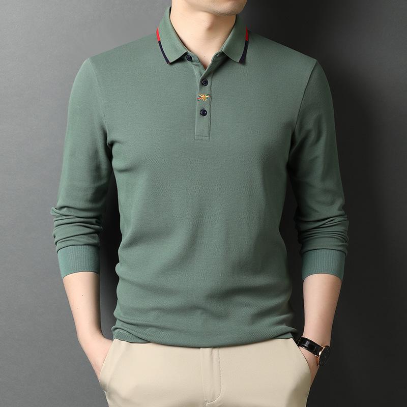 

Осенняя новая корейская версия топа для мужчин среднего возраста, футболка с длинными рукавами и лацканами, мужская одежда со свободной головой 190/4XL