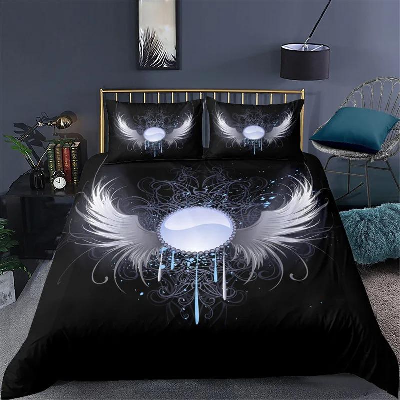 Engel Flügel Bettbezug King Queen Größe Abstrakt Cartoon Kunst Druck Bettwäsche Set Jugend Fantasy Magie Polyester Steppdecke