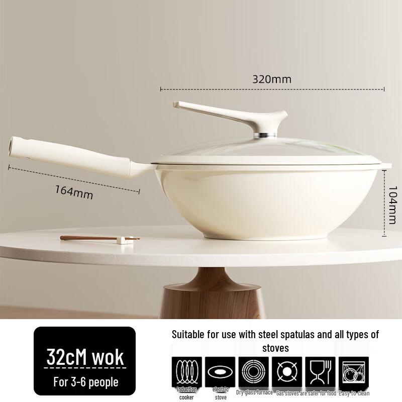 REDCHEF 32cm White Ceramic Wok with Stand-up Lid