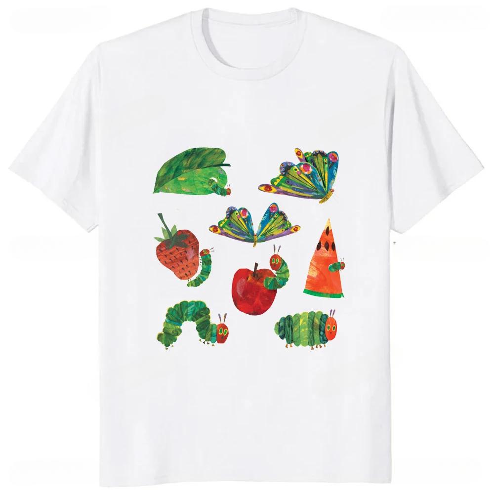Funny The Very Hungry Caterpillar Cartoon Printed Tshirt Summer Style Casual Fashion Couples Clothing Y2K Harajuku Unisex Tees
