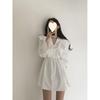 French Princess Lolita Dress with Fashionable Bubble Sleeve Splicing Lace Binding Bow Waist Dress