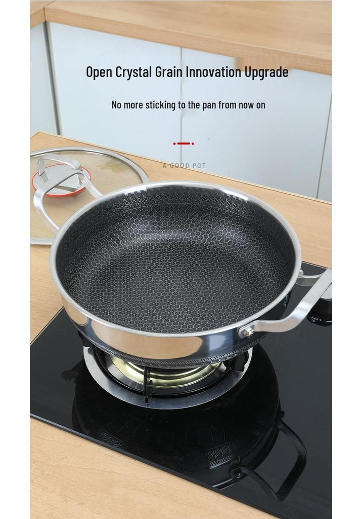 Deepened 316 Stainless Steel Non-Stick Double-Handle Pan for Pancakes - Compatible with Induction and Gas Cookers