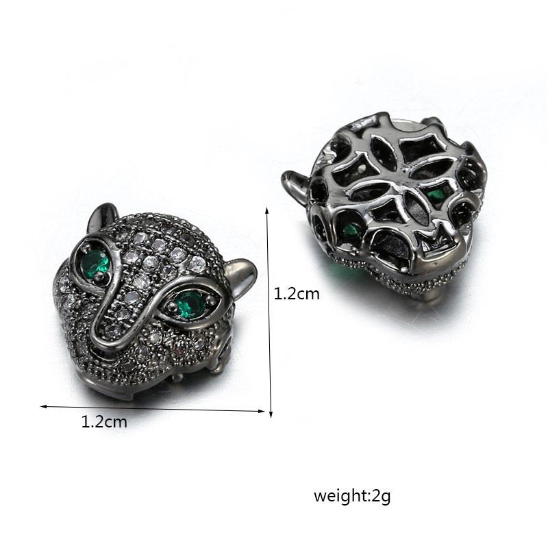 Handmade DIY Copper Inlaid Zirconium Leopard Head Round Hole Loose Bead Pendant Accessories