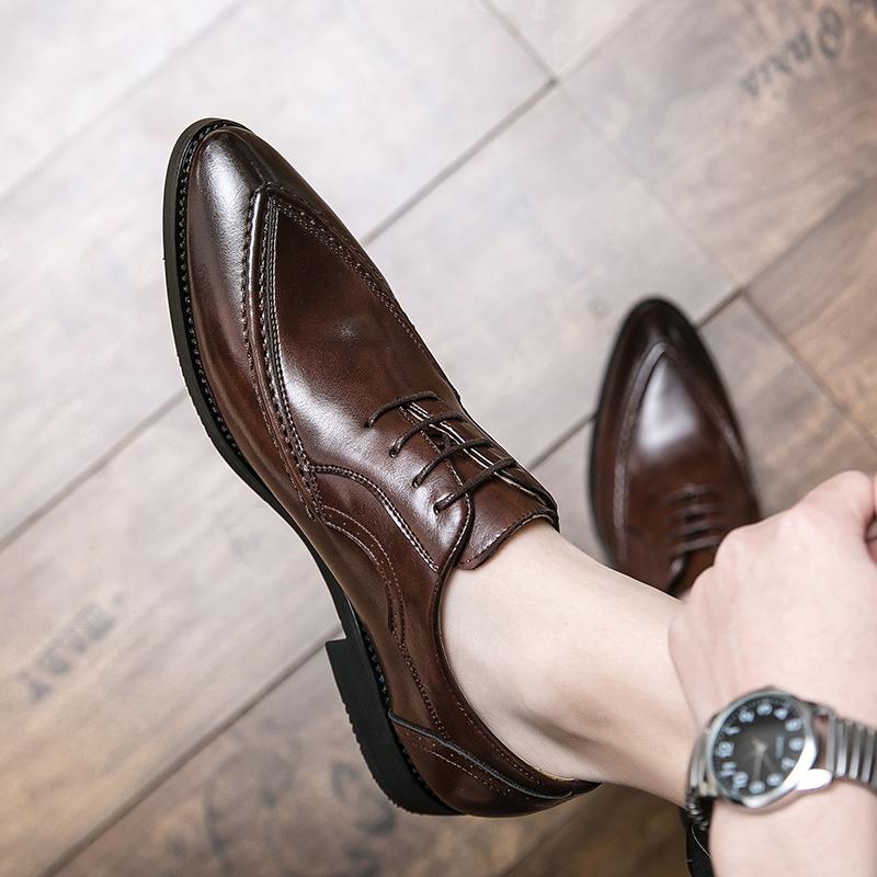 European Station Men Fashionable Derby Shoes Pointed Toe Classic Lace Business Wear Leather Shoes Black Brown 37-45 Men Shoes