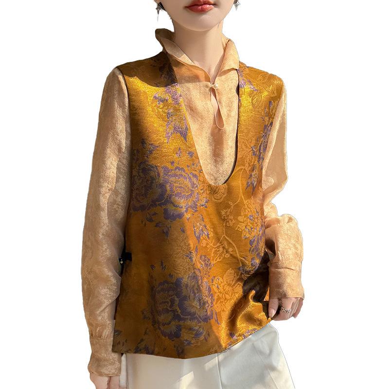 Spring and Summer New Design Traditional Chinese Style Deep V-neck Jacket for Women, Embroidered, Sleeveless, Layered Blazer