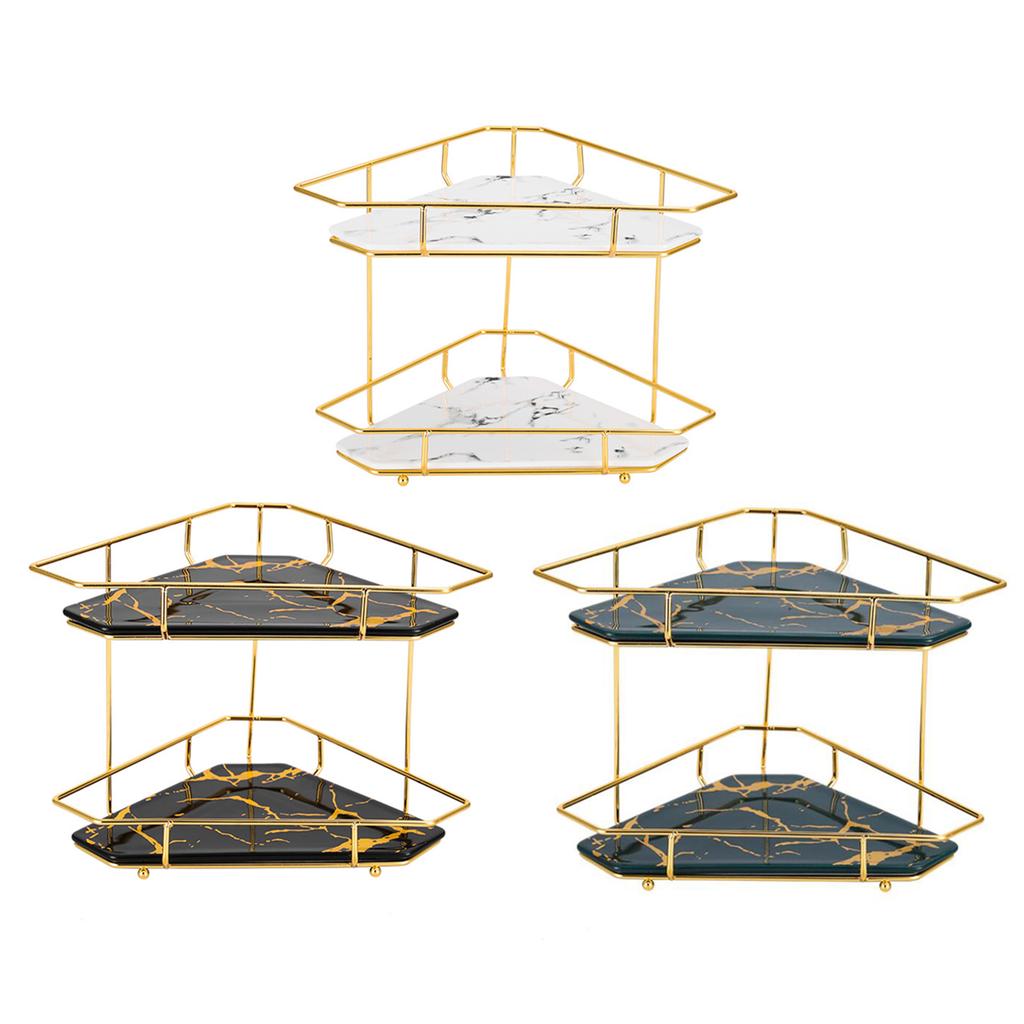 Double-Layer Storage Rack Jewelry Basket Decoration with Ceramic Panel Sundries Display Stand
