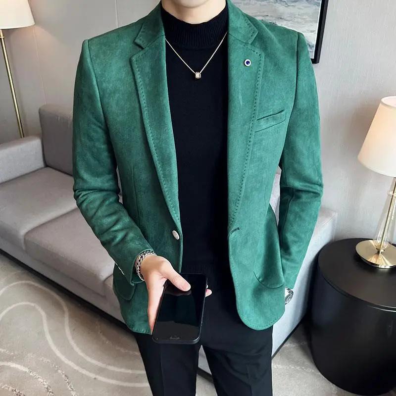 Fashion Suit Coat Men's Slim Fit Deerskin Velvet Elegant Luxury Blazer Coat Business Casual Wedding Plus Size Suit 4XL