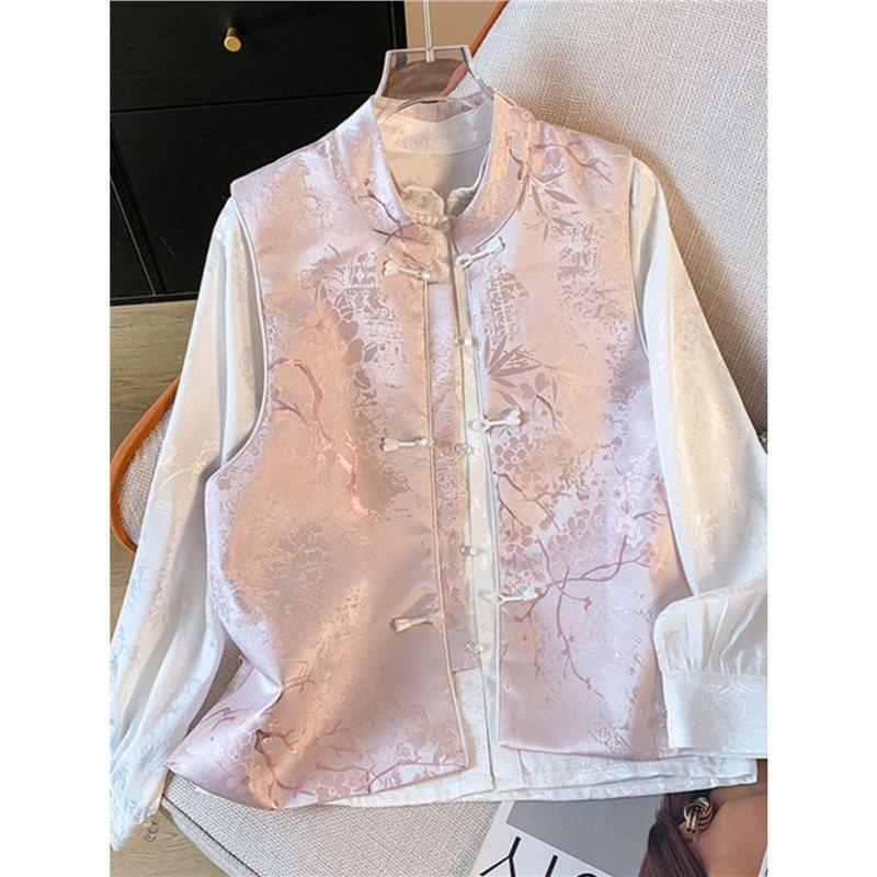 2025 Jacquard Fashion Cardigan Vest Women's Vest Buckle Fold Top