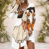 Women Criss Cross V Neck Long Sleeve Printed Dress Halloween Pumpkin Mushroom Fitted Curved Hem