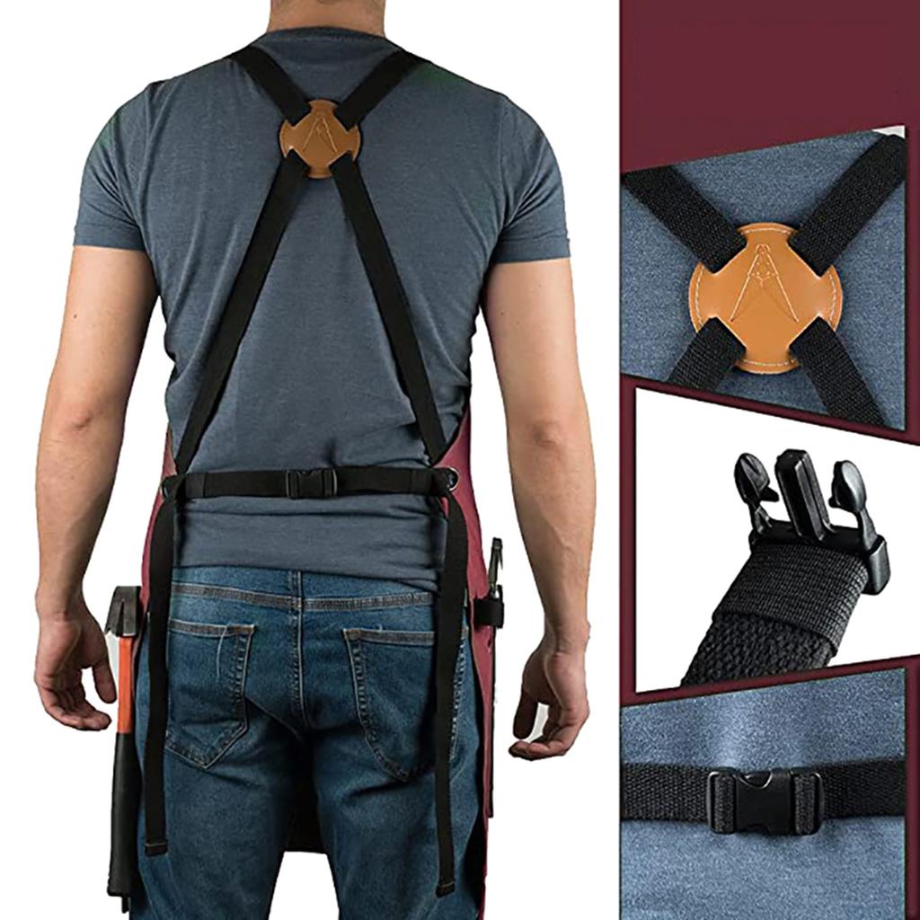 Fartuchy Stenffy z płótna bawełnianego, Wiele kieszeni, Regulowany fartuch z krzyżowym tyłem do odciążania, Fartuchy do BBQ, do kawiarni i szefa kuchni dla mężczyzn