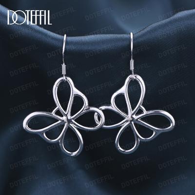 925 Sterling Silver Hollow Butterfly Pendant Piercing Earrings Fashion Wedding Jewelry