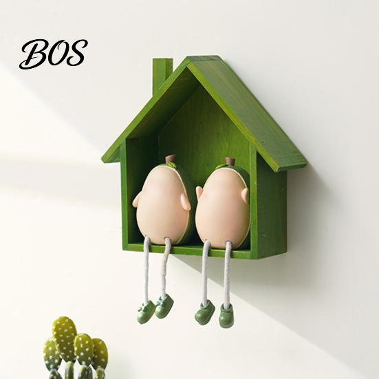 Wall Shelf Wood House Display Shelf, Mounted Decorative Floating Kids Room Small Toys Dolls Organizer for Entryway, Living Room, Nursery