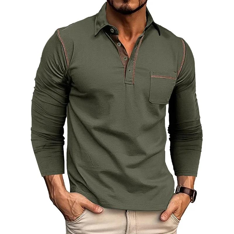 Autumn Men'S Casual T Shirts Breathable Long Sleeve Polo Shirt Mens Lapel T-Shirt American Color-Blocking Tops Tee