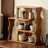 Tabletop Rack Curved Side Panel Wooden Tea Cup Warm Brown Finish Storage Stand