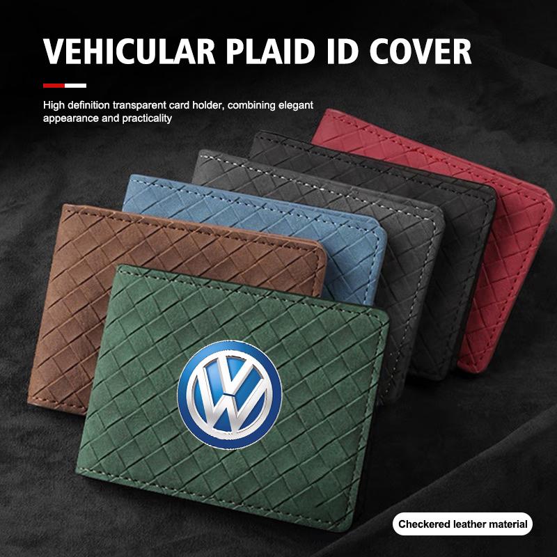 Cup Holders Durable Vehicular ID Cover Suede Checkered Texture Card Wallet For Volkswagen VW Polo Jetta Sagitar Magotan Passat B H4J9F