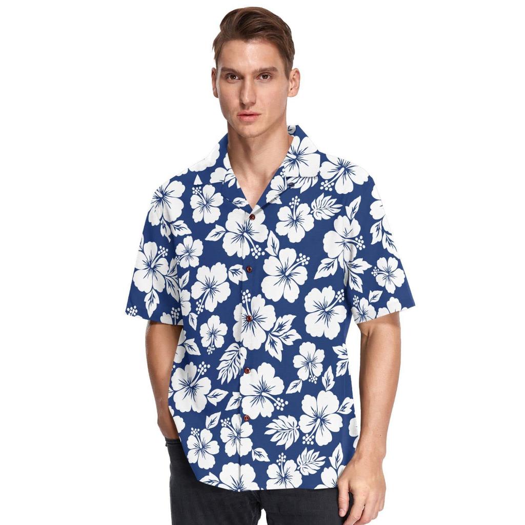 Summer Flower Shirt Men'S Beach Large Size Casual Hawaiian Vintage Digital Printing Short Sleeve Men'S Shirt