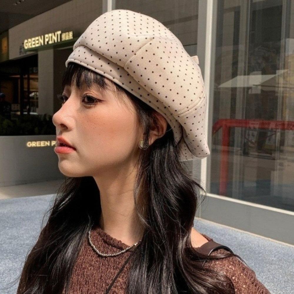 Keep Warm Women Painter Hat Cotton Women Octagonal Cap Cool Polka Dot Beret Hat  Ladies