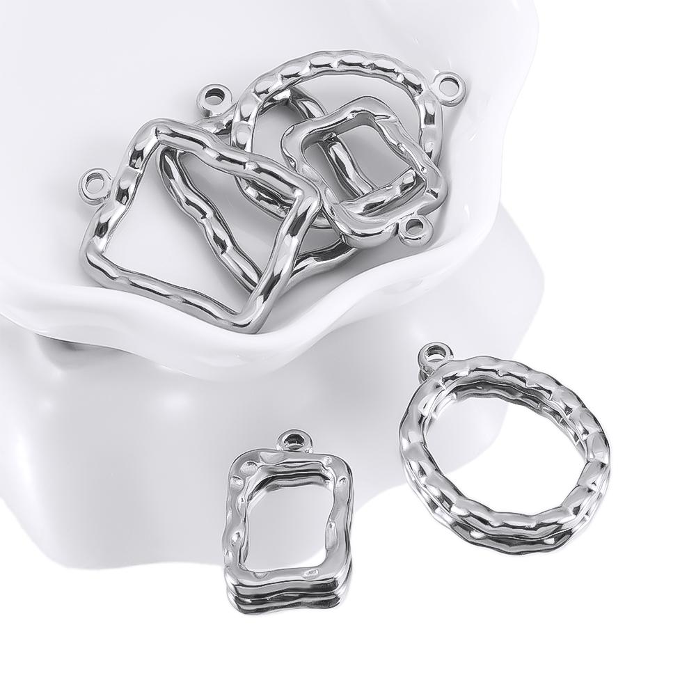 2pcs Geometric Figure Hollow Ring Stainless Steel Charm Pendant Minimalist Style For DIY Necklace Earrings Accessories Materials