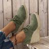 Women's Solid Color Stylish Shoes, Lace Up Low-top Platform Wedge Shoes, Espadrilles Round Toe Versatile Shoes