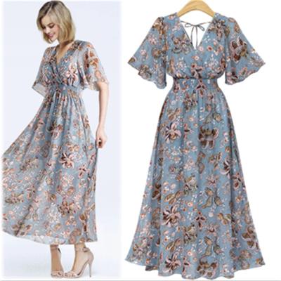Elegantes figurbetontes sexy Damenkleid für Frauen 2022 Sommer Chiffon Kurzarm Boho Strandkleider Frau Robe Femme Damen