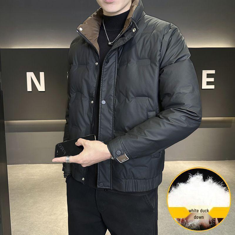 

Men s Winter Stand Collar Down Jacket - Thick, Warm, Wash-Free, Stylish, Trendy. L (recommended 95-115 jin) чорний