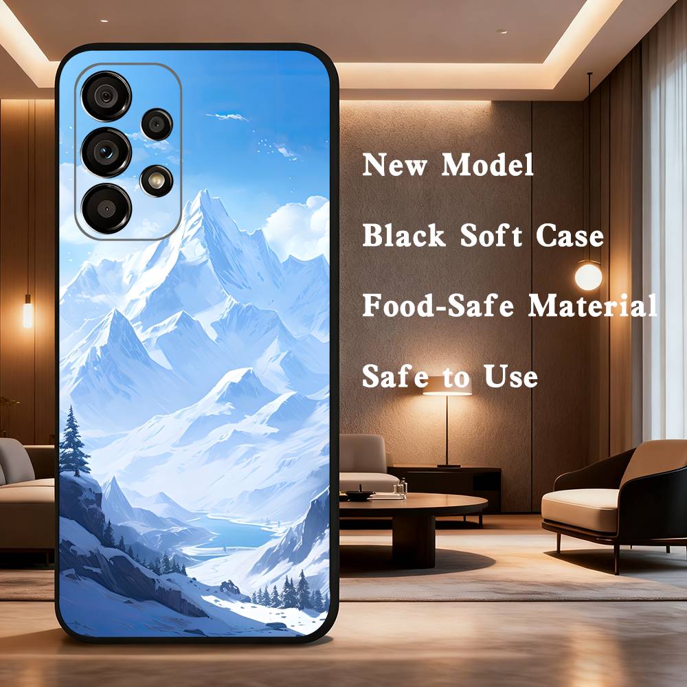 Snow Mountain Scenery Design Phone Case Soft black protective case for Samsung Galaxy A32,A10,A71,A11,A12,A13, A31, Note 10,etc.