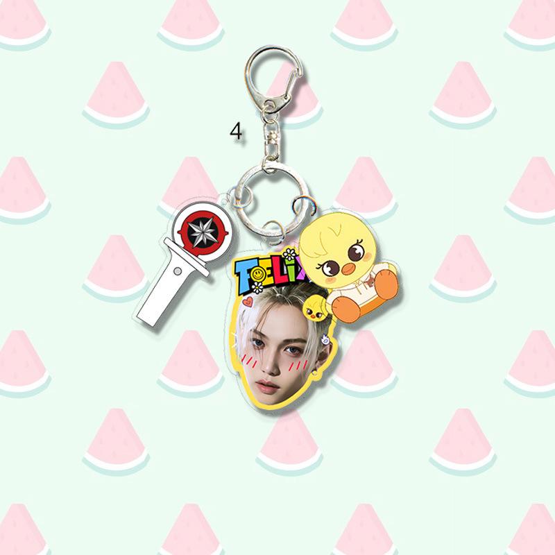 1pc Kpop Stray Kids Member Acrylic Keychain Cute 3-in-1 Mini Lightstick Real Photo Name Tag Triple Pendant Keyring for Bags, SKZ Merch STAY Gift