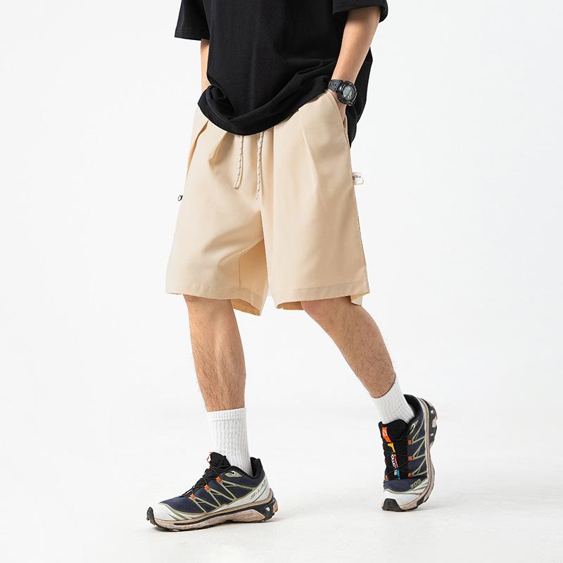 Men's Fashion Summer Side Zipper Workwear Shorts All Match Loose Casual Drawstring Pleated Knee-Length Short Pants