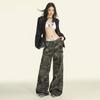 Women's American Camouflage Straight Cargo Pants - 2025 Spring/Autumn Collection, High-Waist Loose Fit Wide Leg.