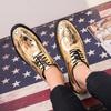 Fashion Glossy Derby Shoes Large Size Brock Carved Leather Shoes Nightclub Personalized Gold Lace-up Leather Shoes