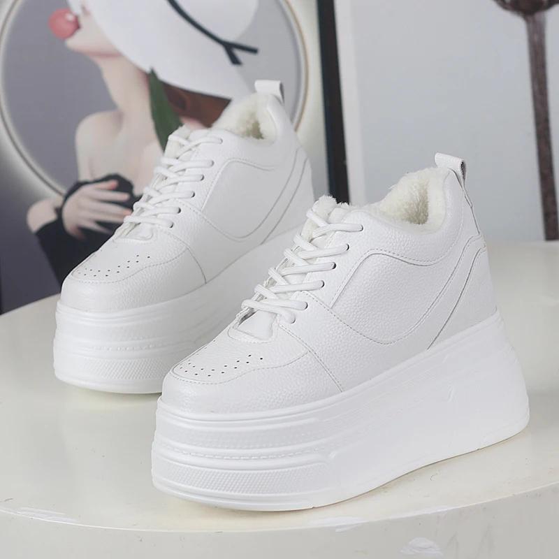 Fashion 12CM Cow Genuine Leather Platform Wedge Shoes Autumn Pumps Women Ankle Booties Spring Chunky Sneakers High Top Sneakers Summer