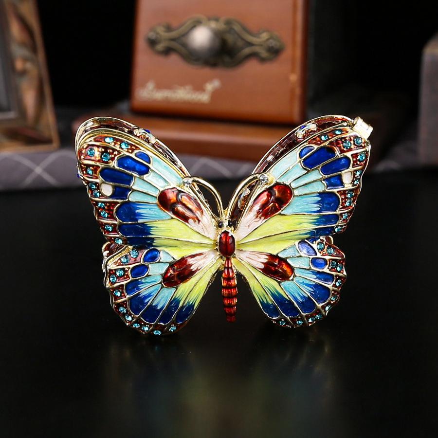 Exquisite Schmetterling Emaille Diamant Schmuckschatulle Kleinigkeiten Gold und Silber Schmuckaufbewahrungsschachtel Schmetterling Schmuckschatulle Heimdekoration