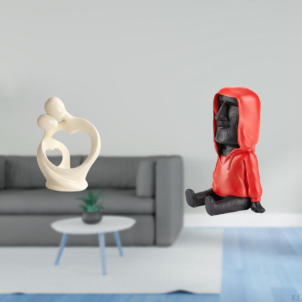 Artistic Resin Figurine Sculpture Collection Featuring Abstract Couple And Moai Head Statues for