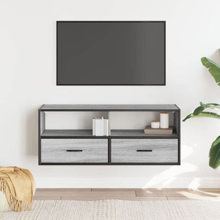 VidaXL Meuble TV sonoma gris 100x31x39,5 cm bois d'ingénierie et métal, support TV, armoire média, console TV, meuble HiFi, 848932