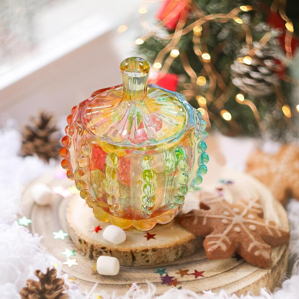 Barattoli in Vetro Colorato Goffrato con Coperchio - Vasetti in Vetro di Cristallo da 6 oz per Caramelle - Barattoli Iridescenti per Caramelle Scatola per Gioielli per Matrimonio, Festa, Buffet Decorativi