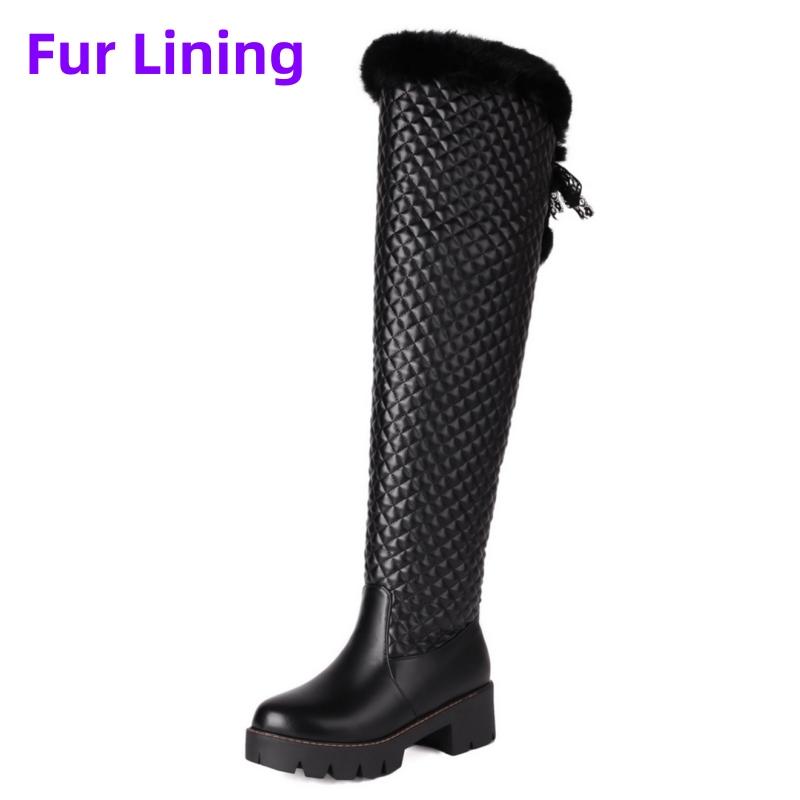 

Black White High Snow Boots Woman Shoes Waterproof Over the Knee Boots Female Fashion Fur Warm Plush Winter Long Shoes Ladies 39