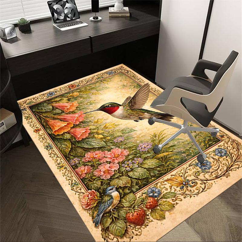 1 PZ Tappeto Antiscivolo per Pavimento con Fiori di Colibrì Compatibile per Ufficio&Soggiorno&Camera da Letto&Sala da Pranzo - Tessitura Piatta a Macchina-O399