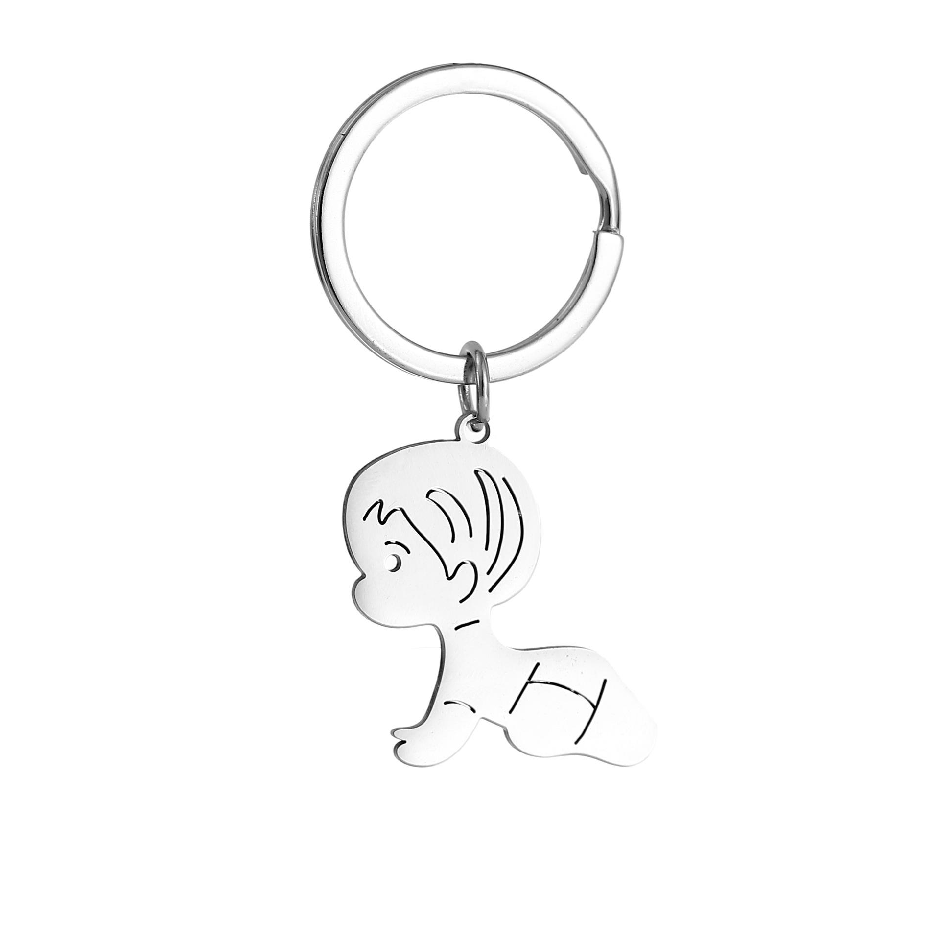 

Cartoon Baby Stainless Steel Keychain Newborn Commemorative Design Fashion Family Keyring Practical Baby Shower Gift