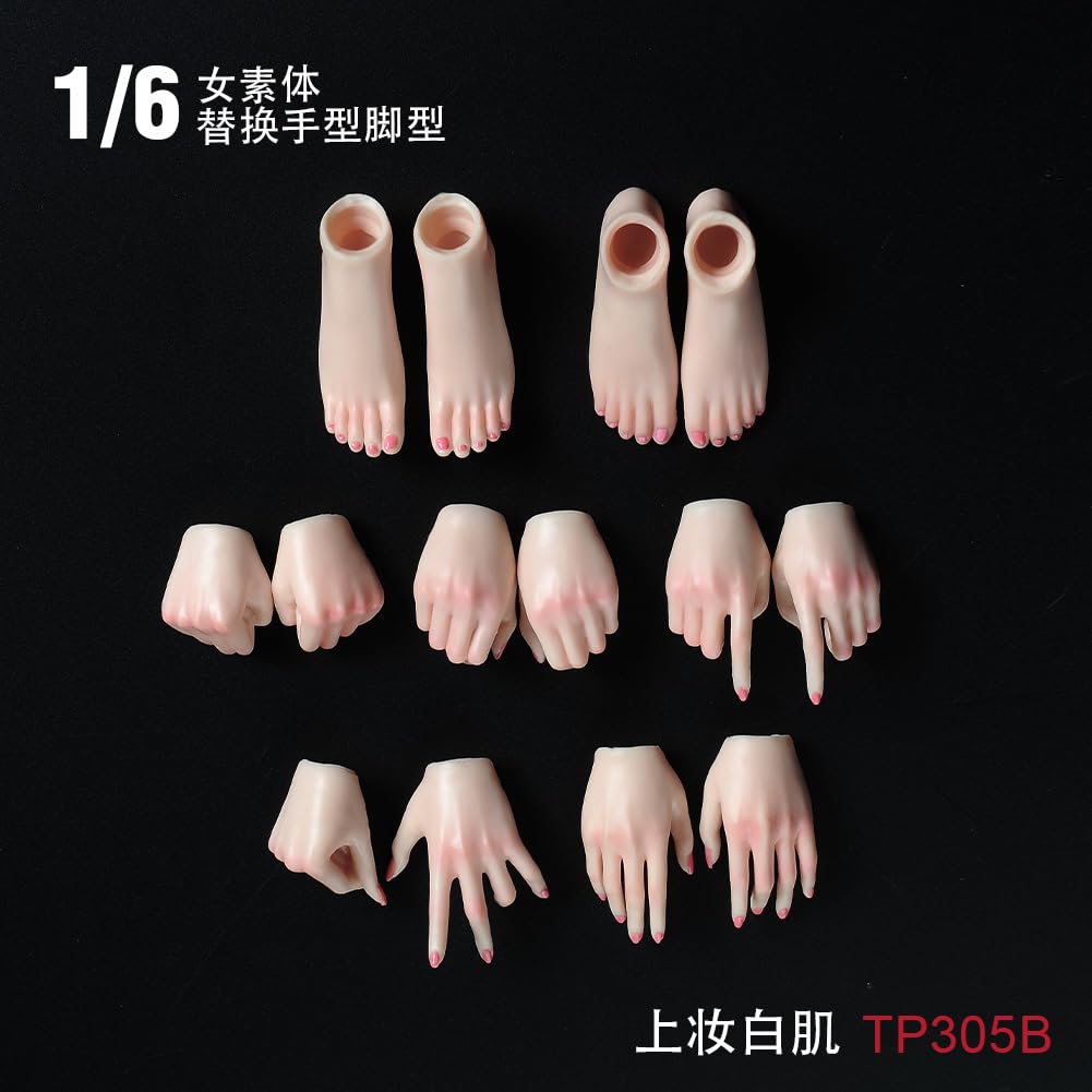 Scale Figure Beautiful Female Body TP305 7PS Cute Fist Hand and Foot Set White [TOYBARJAPAN] 1/6 Accessories/ANT Pre-Made (Pearl Skin)