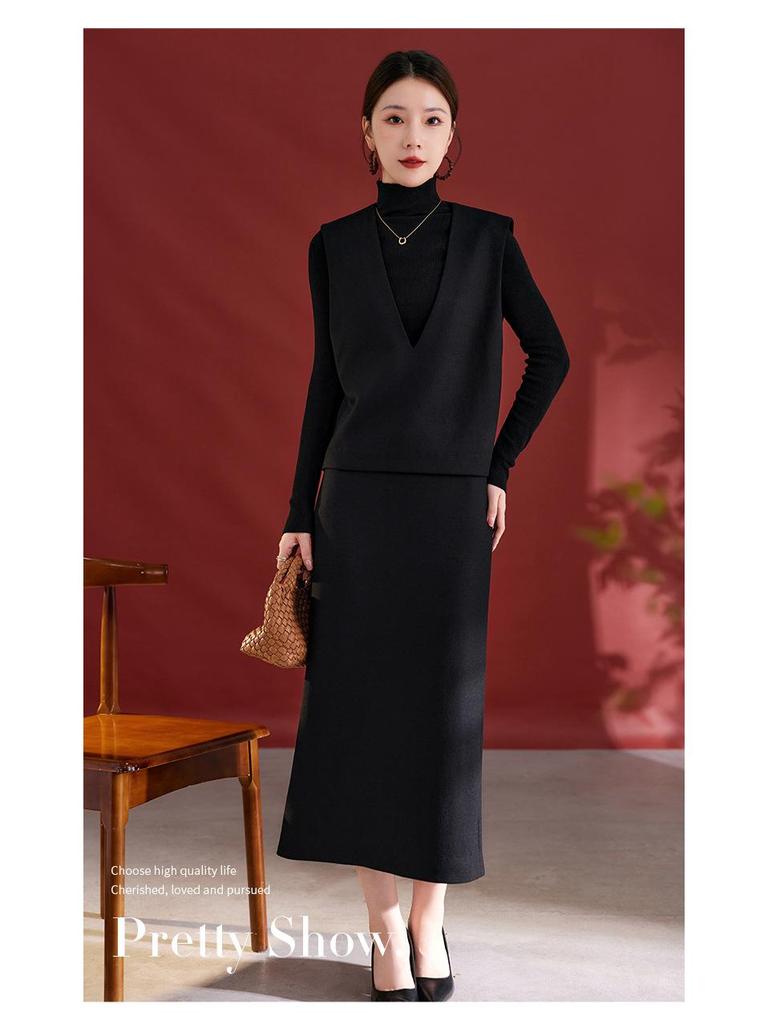Women's Irregular Slimming High-Waist Draped Midi Skirt - Autumn/Winter Collection
